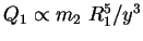 $ Q_1 \propto m_2\ R_1^5/y^3$